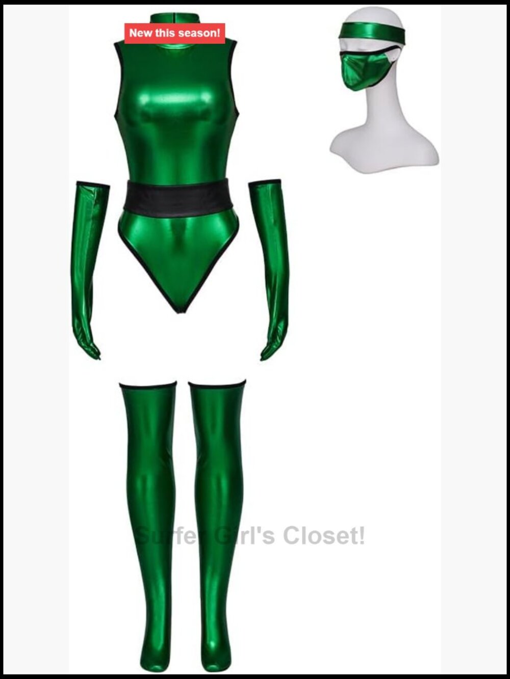 Sexy Green Jade Cosplay Jumpsuit with Mask, Spandex, Women's Costume